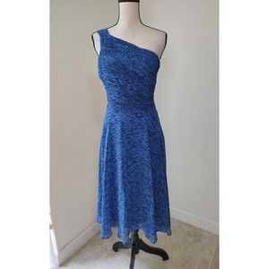 HALSTON HERITAGE Ruched One-Shoulder PLEATED DRESS Size 10 BLUE NORDSTROM